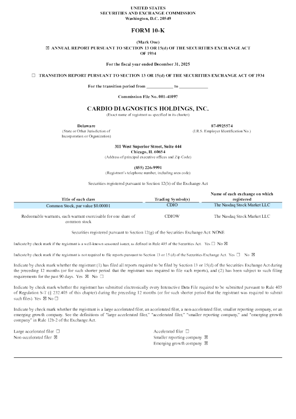 Cardio Diagnostics Holdings Inc 2025年度报告