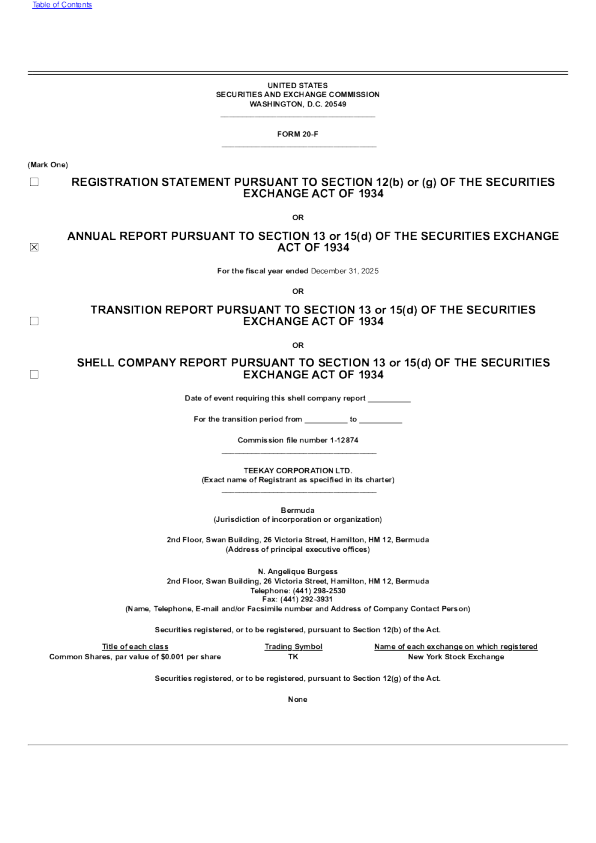 Teekay Corp Ltd 2026年年度报告和过渡报告