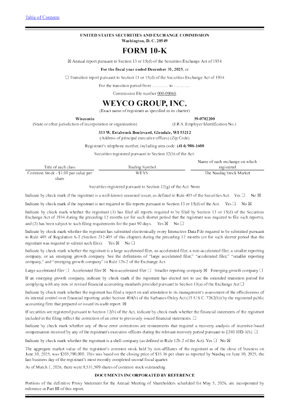 Weyco Group Inc. 2025年度报告