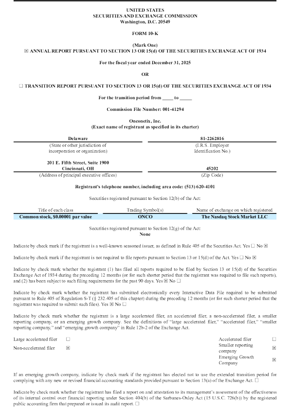 Onconetix Inc 2025年度报告