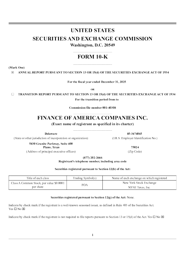 Finance of America Companies Inc-A 2025年度报告