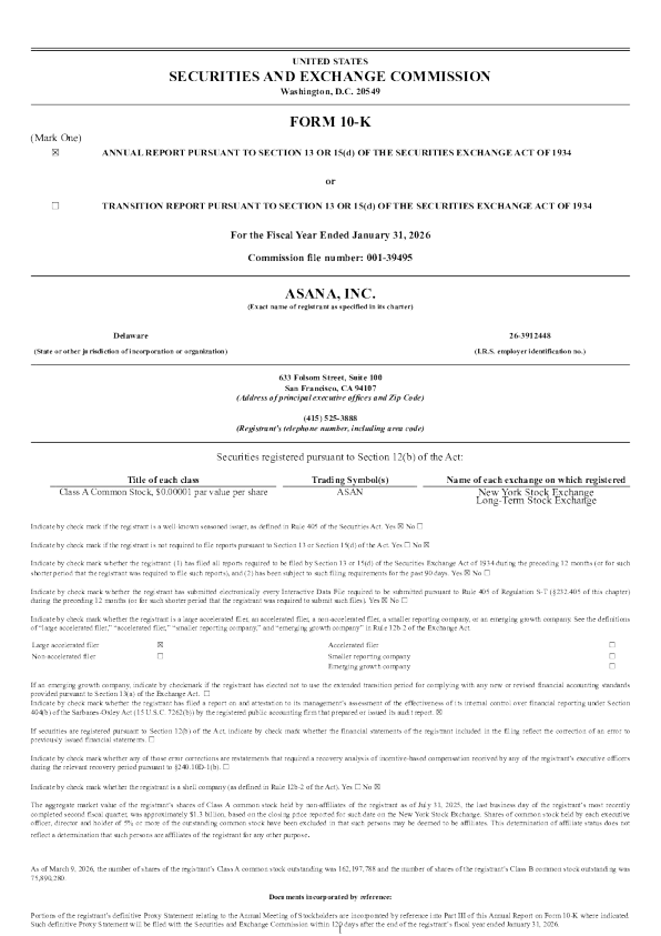 Asana Inc-A 2025年度报告