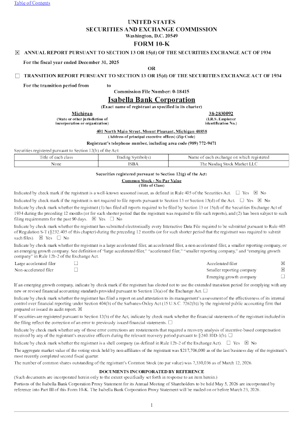 Isabella Bank Corp 2025年度报告