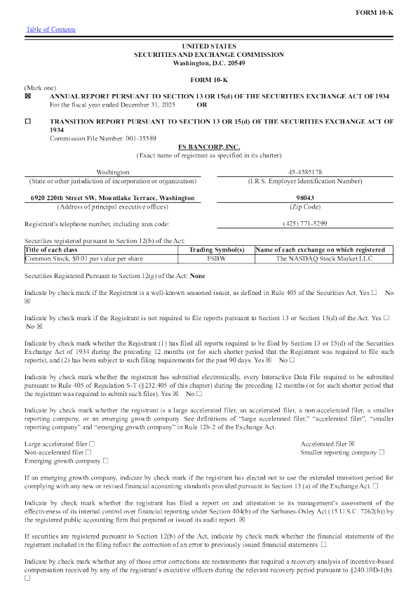 FS Bancorp Inc 2025年度报告