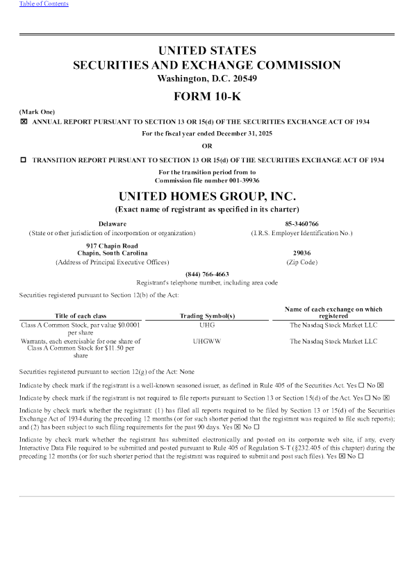 United Homes Group Inc-A 2025年度报告