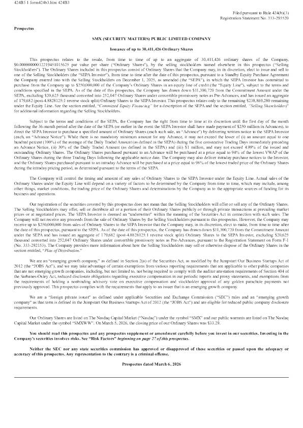 SMX (Security Matters) PLC美股招股说明书(2026-03-13版)