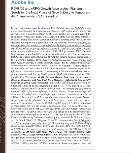 Adobe公司：收入和cRPO增长加速；尽管面临临时ARR阻力及CEO过渡，仍为下一阶段增长播下种子
