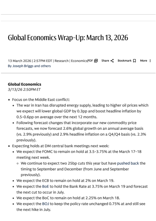全球经济综述：2026年3月13日