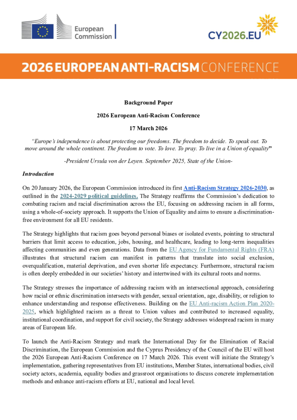 2026年欧盟反种族主义会议：背景文件