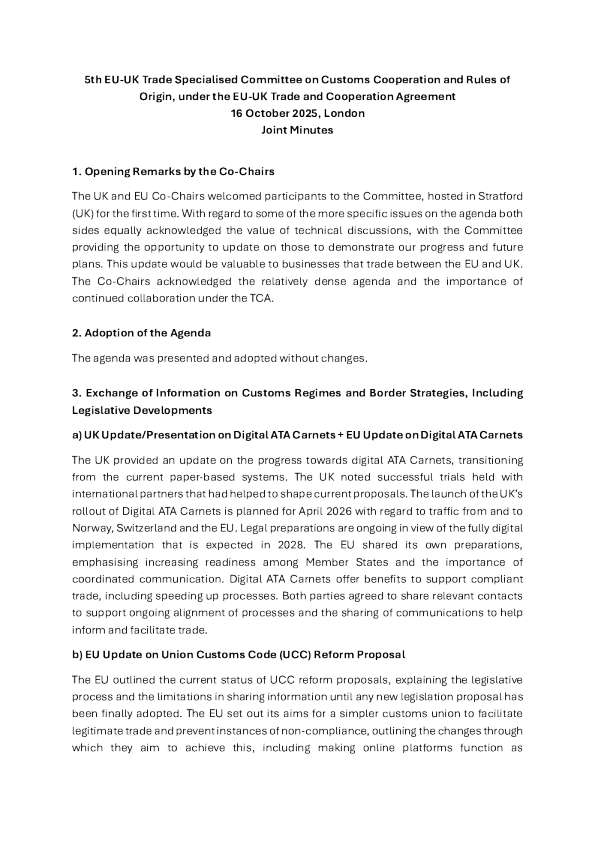 第五届海关合作和原产地规则贸易专门委员会
