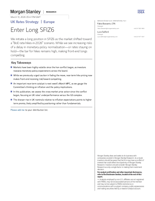 英国利率策略：建立SFIZ6多头仓位
