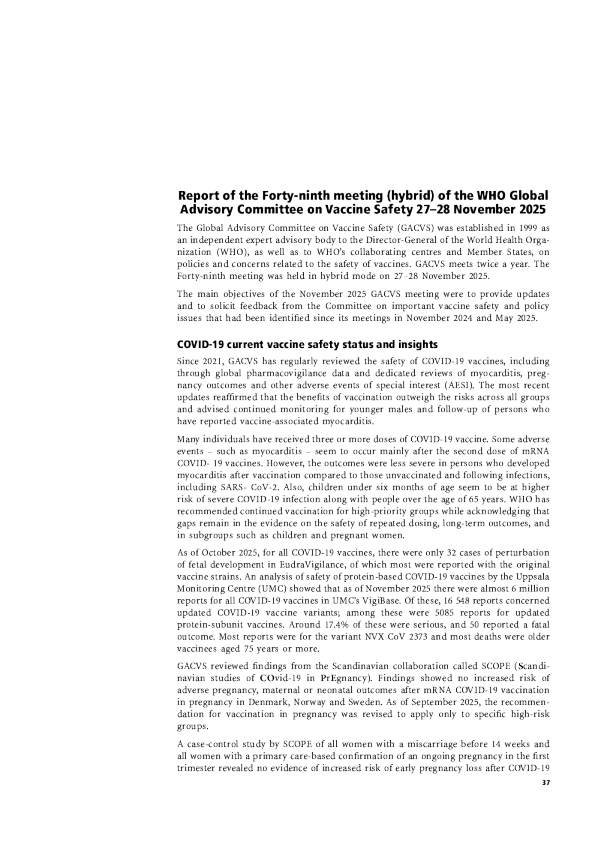 世界卫生组织全球疫苗安全咨询委员会第49次会议报告，2025年11月27日至28日