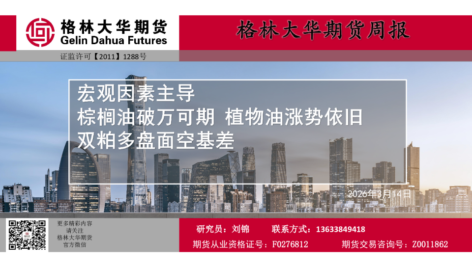 周报:宏观因素主导 棕榈油破万可期 植物油涨势依旧 双粕多盘面空基差
