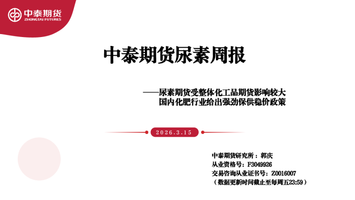 尿素周报：尿素期货受整体化工品期货影响较大，国内化肥行业给出强劲保供稳价政策