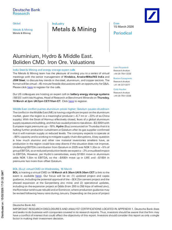 铝、水电能源与中东｜博利登资本 * 市场日｜铁矿石：估值分析