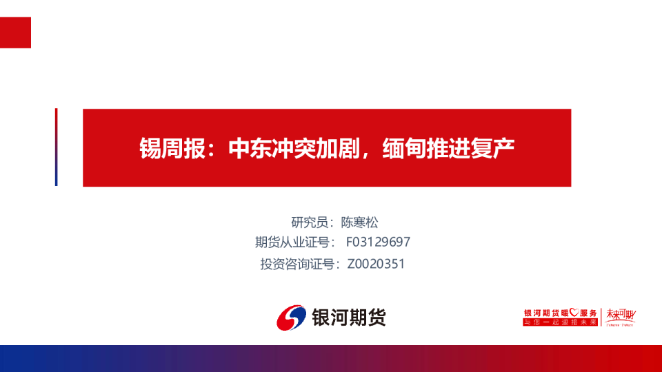 锡周报:中东冲突加剧,缅甸推进复产