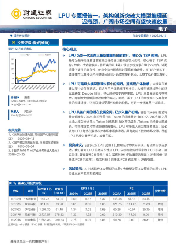 LPU专题报告一：架构创新突破大模型推理延迟瓶颈，广阔市场空间有望快速放量