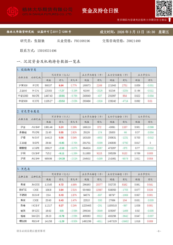 - 资金及持仓日报（20260313）