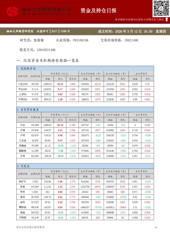 - 资金及持仓日报（20260312）