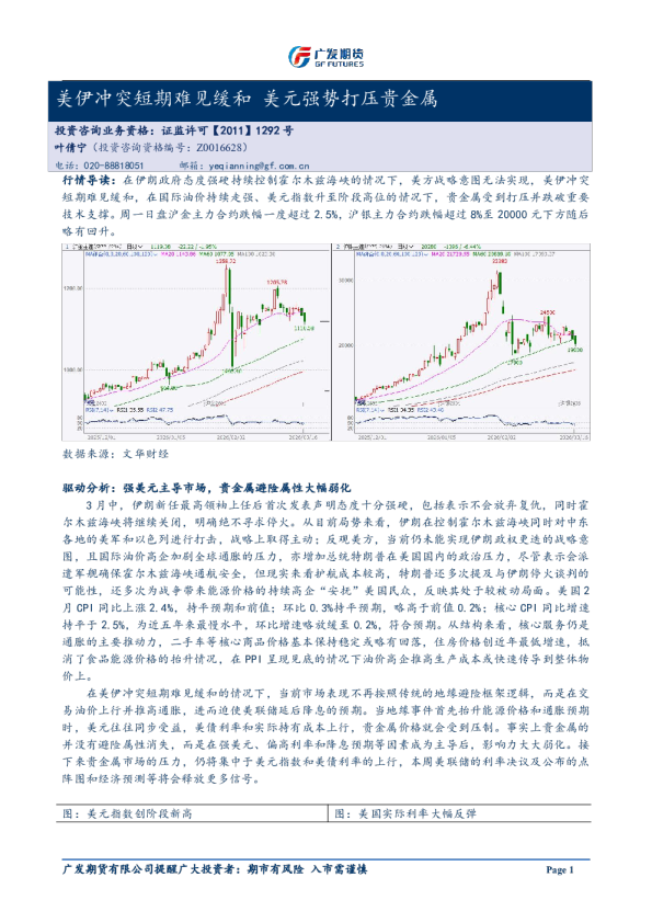 异动点评:美伊冲突短期难见缓和 美元强势打压贵金属20260316