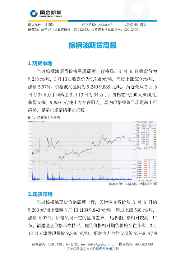 棕榈油期货周报