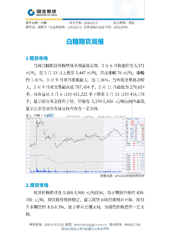 白糖期货周报