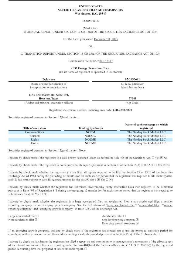 CO2 Energy Transition Corp 2025年度报告