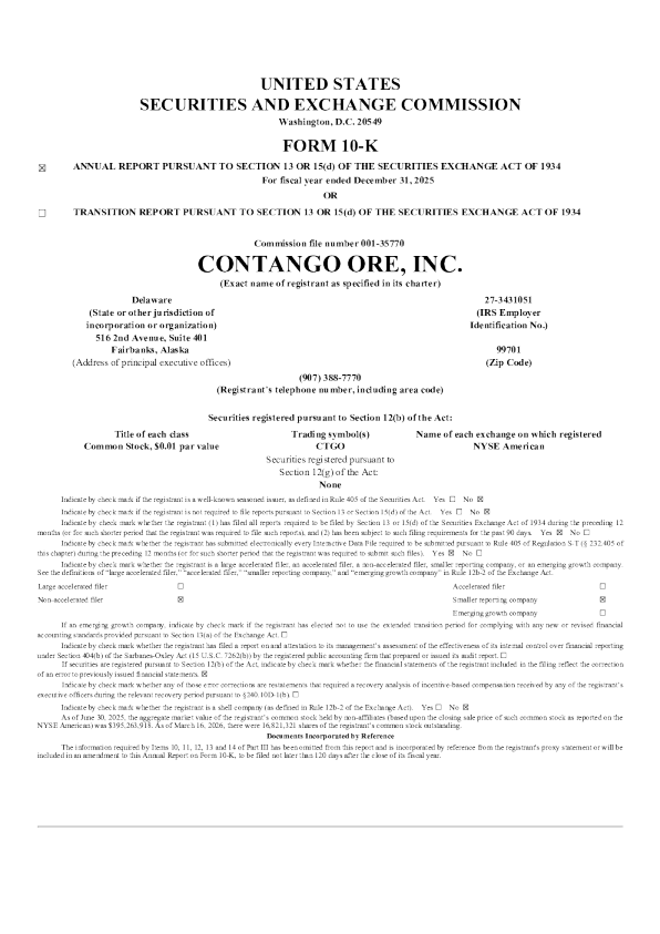 Contango ORE Inc 2025年度报告