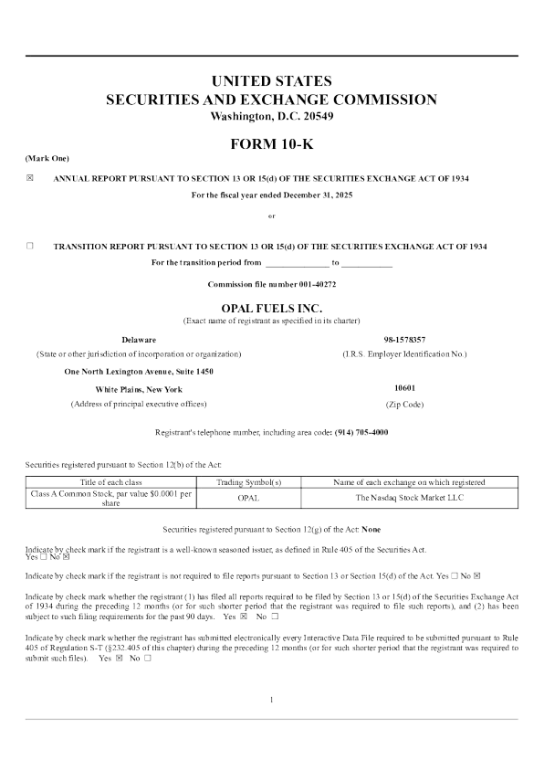 OPAL Fuels Inc-A 2025年度报告