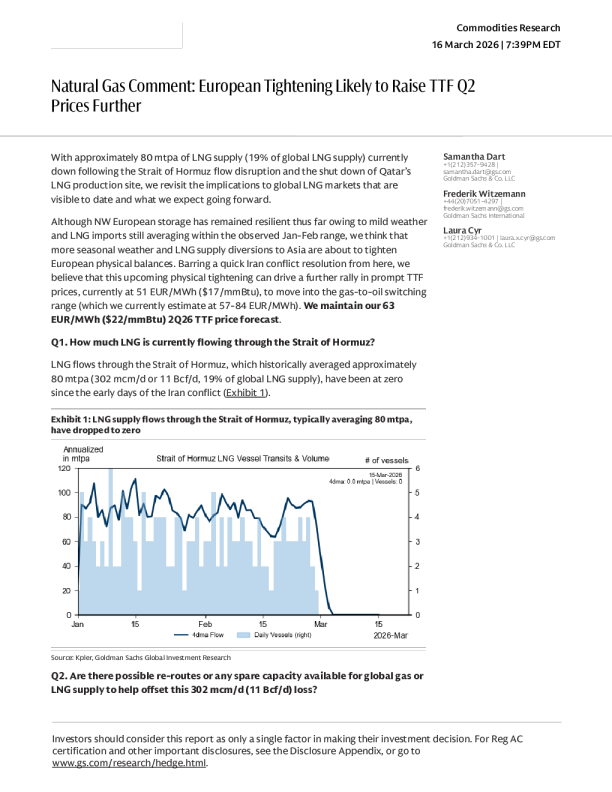 天然气评论：欧洲供应趋紧或进一步推高二季度TTF价格