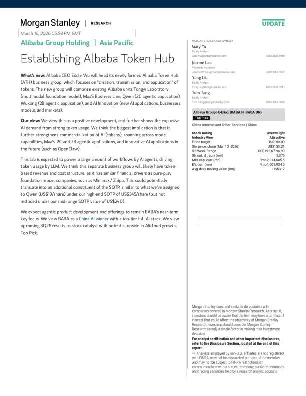 Alibaba Group Holding: Established Alibaba Token Hub