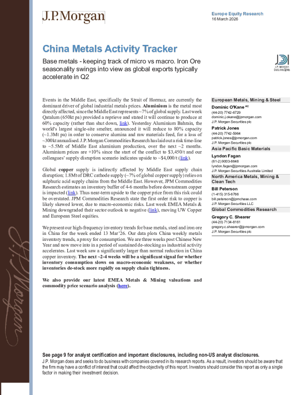 中国金属活动追踪：基本金属——微观与宏观走势跟踪，铁矿石季节性波动显现，全球出口通常在二季度加速