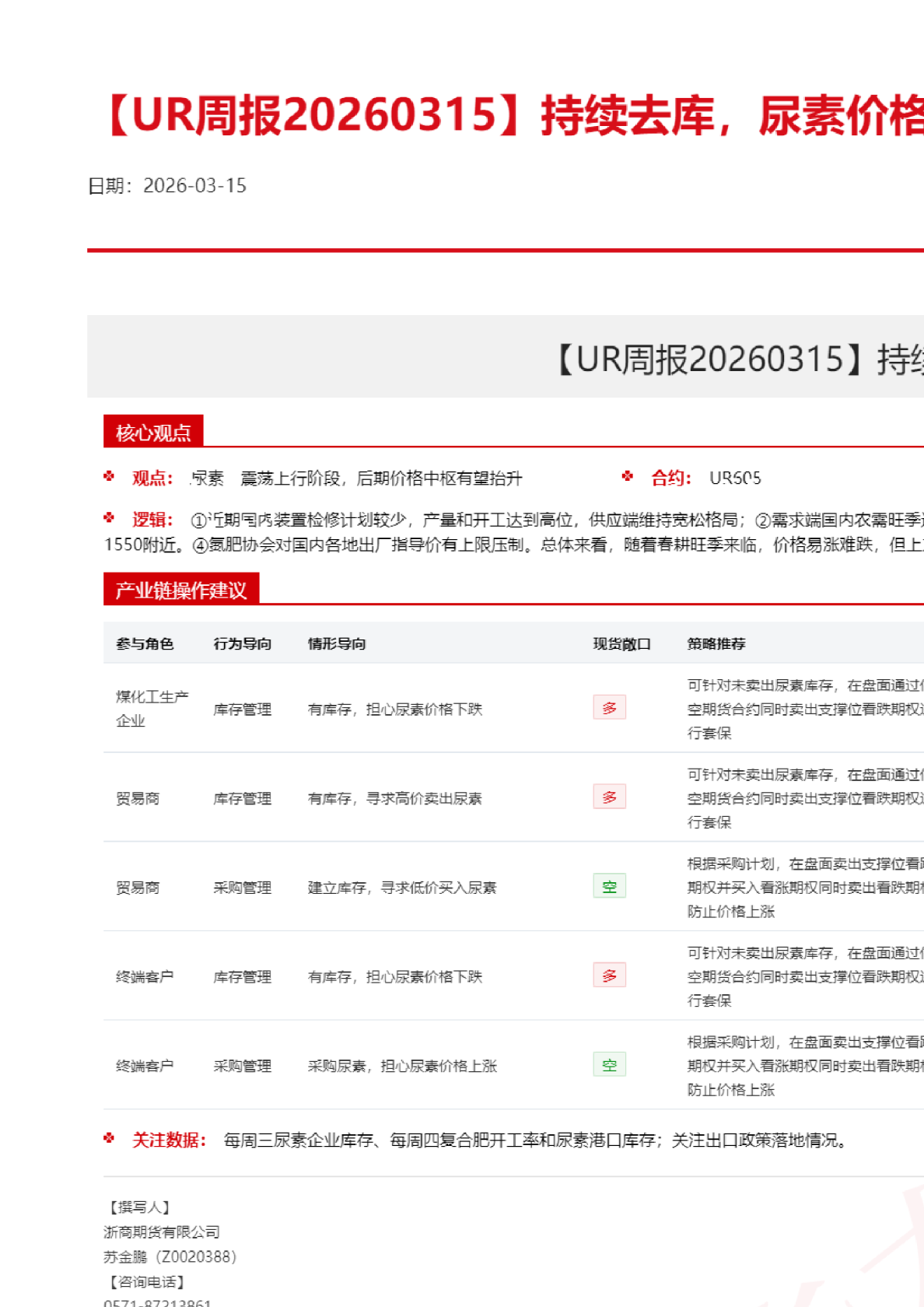 持续去库，尿素价格高位震荡