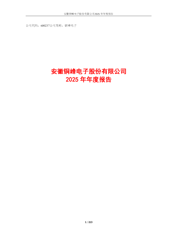 铜峰电子：铜峰电子2025年年度报告