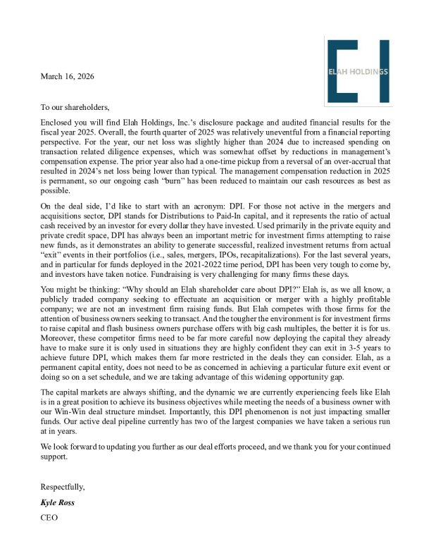 Elah Holdings Inc 2025年度报告