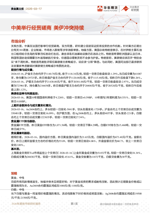 中美举行经贸磋商，美伊冲突持续