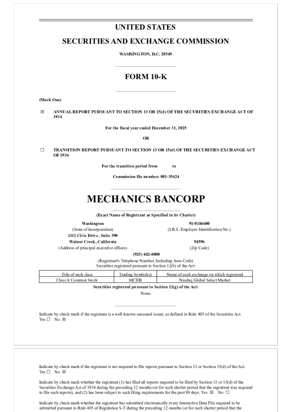 Mechanics Bancorp-A 2025年度报告