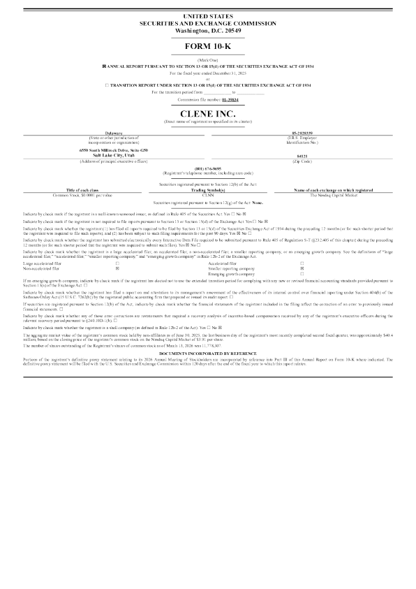 Clene Inc 2025年度报告