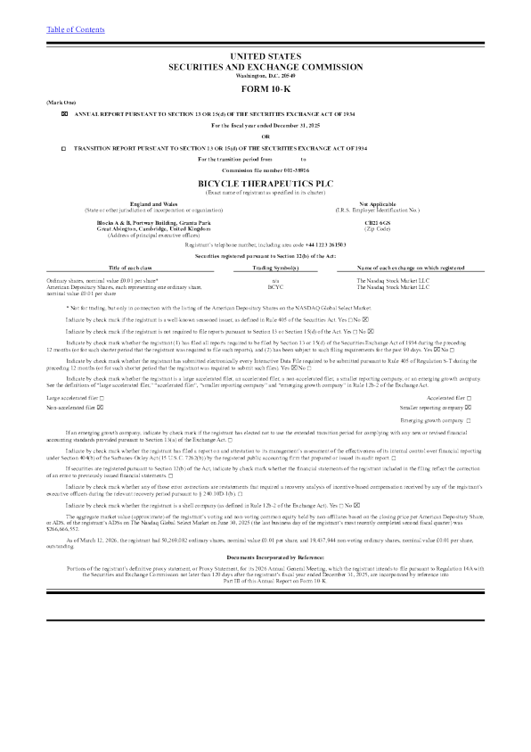Bicycle Therapeutics Ltd ADR 2025年度报告