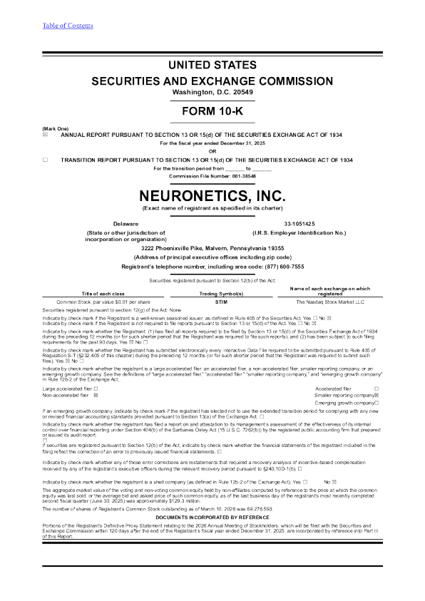 Neuronetics Inc 2025年度报告
