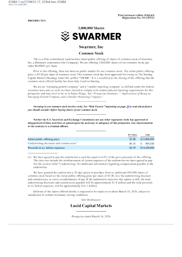 Swarmer Inc美股招股说明书(2026-03-17版)
