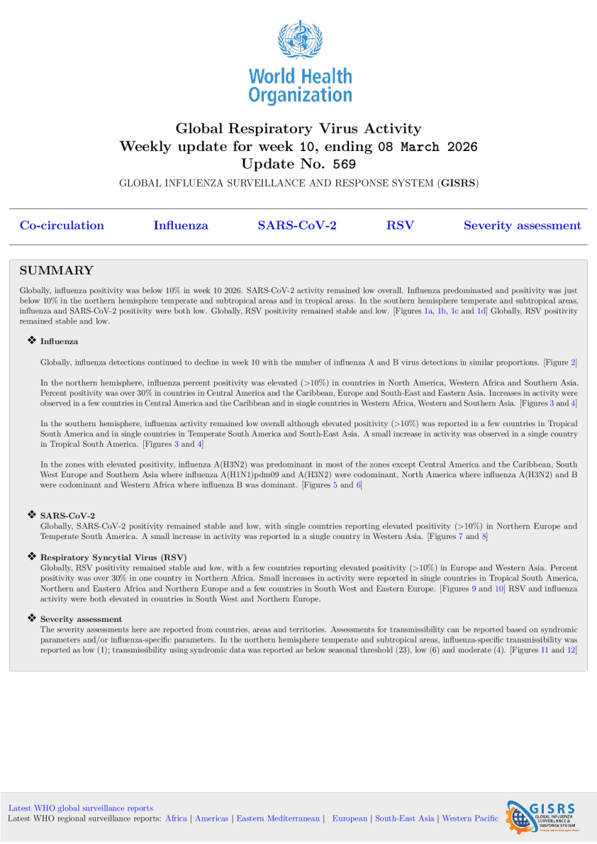 全球呼吸道病毒活动：每周更新N°569