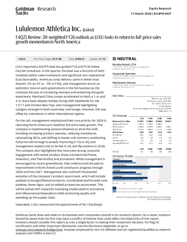 F4Q25回顾：展望FY26下半年，Lululemon寻求回归增长