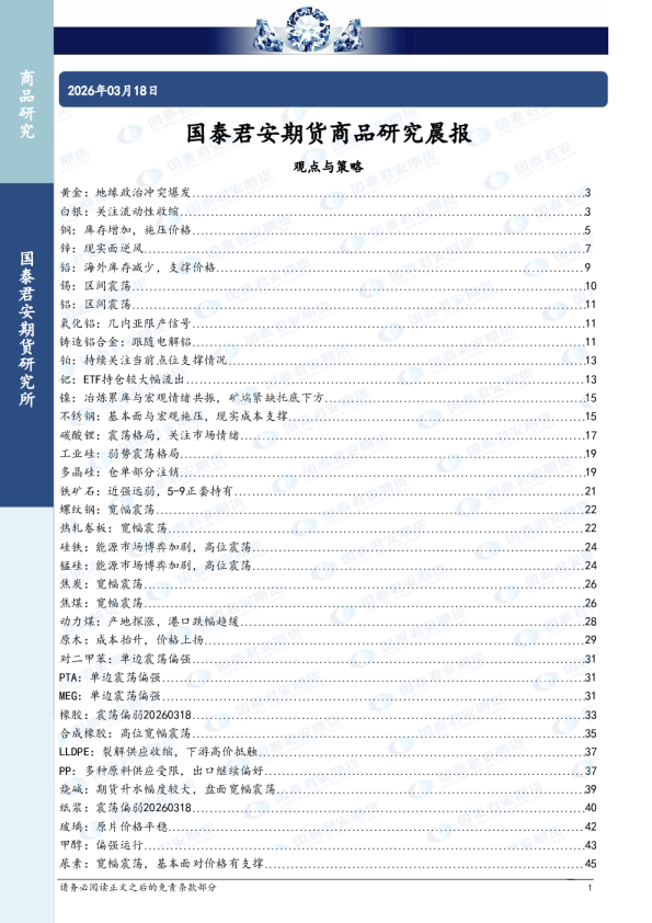 商品研究晨报 观点与策略