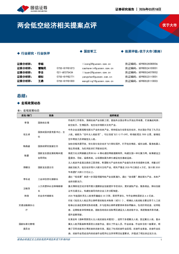 两会低空经济相关提案点评