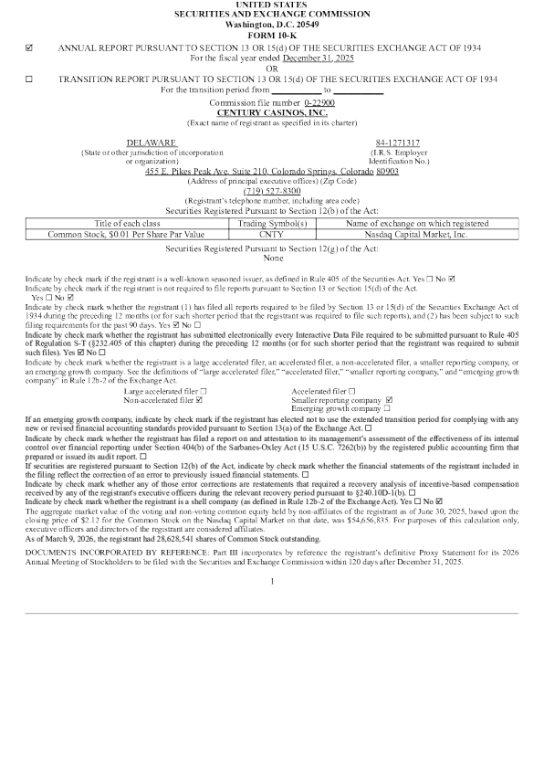 世纪赌场 2025年度报告