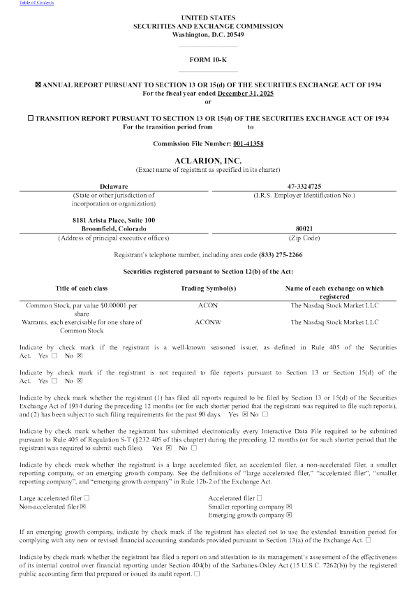 Aclarion Inc 2025年度报告