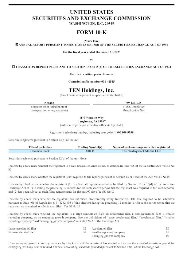 TEN Holdings Inc 2025年度报告