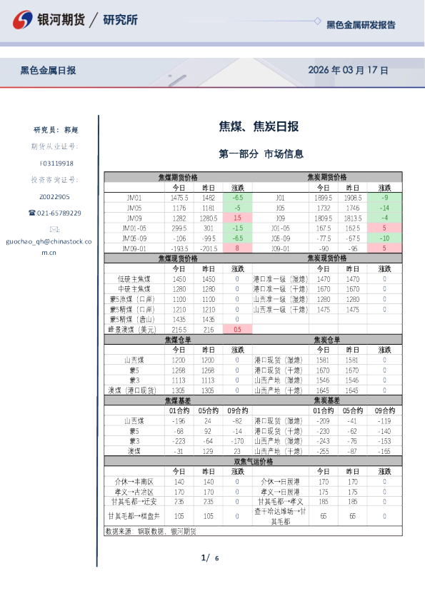 【银河期货】双焦日报（26-03-17）