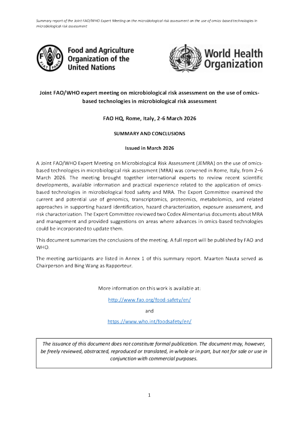 粮农组织-世界卫生组织微生物风险评估联合专家会议关于在微生物风险评估中使用基于组学的技术